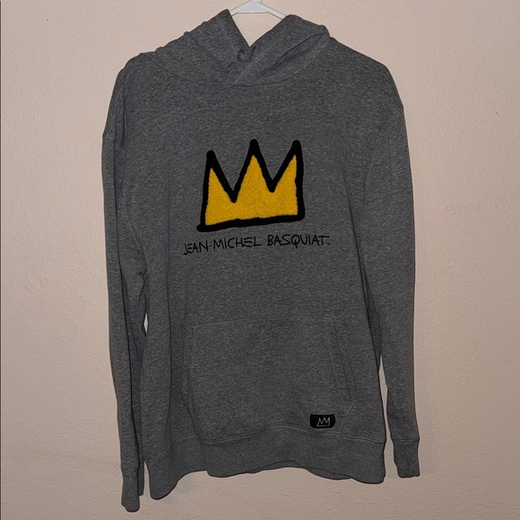 Jean-Michel Basquiat Other - Jean-Michel Basquiat Gray Hoodie with Yellow Crown Graphic